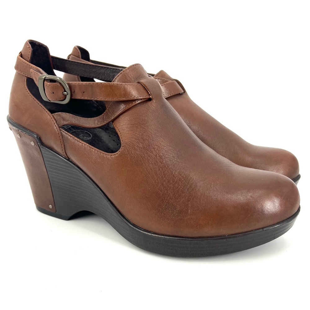 Dansko Franka Brown Leather Heeled Wedge Booties Sz 40EU , 9.5-10 US